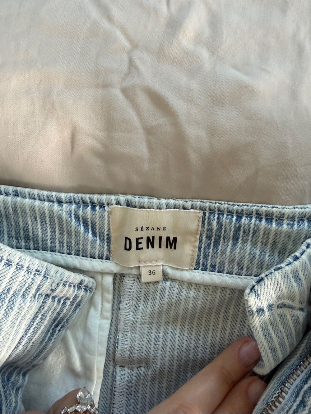 Sezane Light Blue Striped Denim Belted Shorts - Picture 4 of 4